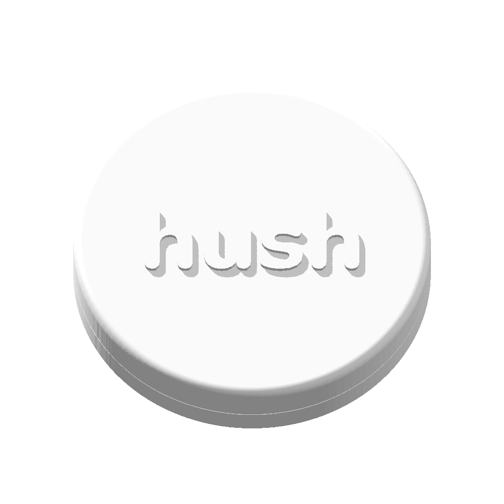 Chalk 40 mm hushpuck with raised hush lettering